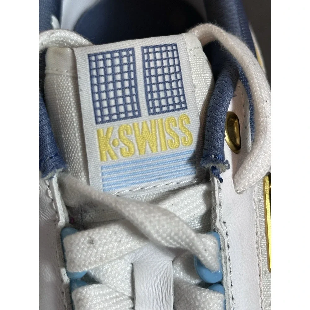 K-Swiss Women's Shoes Size 7. White Blue Yello Low-Top Lace Logo Walking Retro
